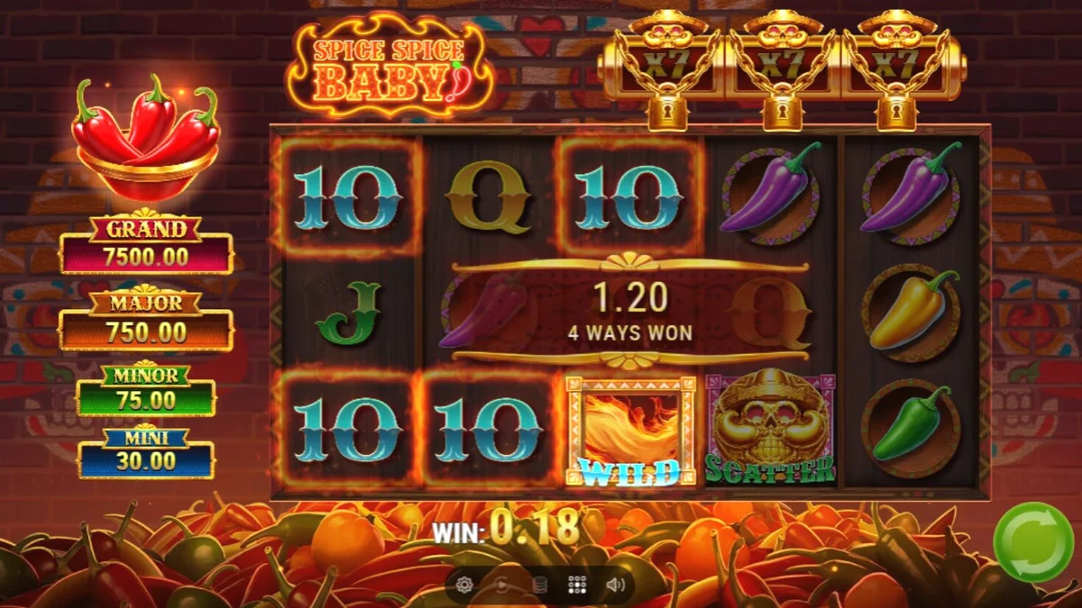 Tampilan visual slot Spice Spice Baby dengan tema cabai Meksiko yang membara